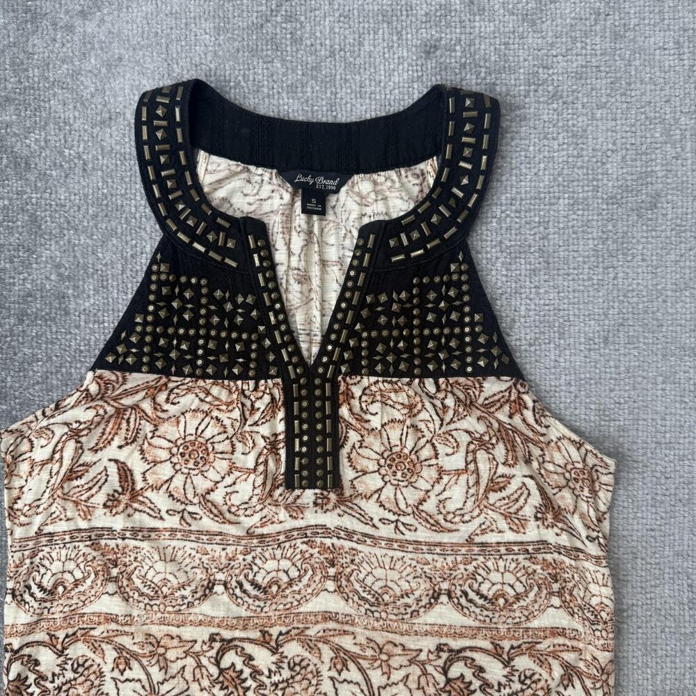 Lucky Brand Shirt Womens Small Boho Embellished Studded Sleeveless Tank Top - Picture 2 of 6